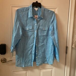 J. Jill 100% Linen Button Down Shirt NWT, Size Large, working front pockets